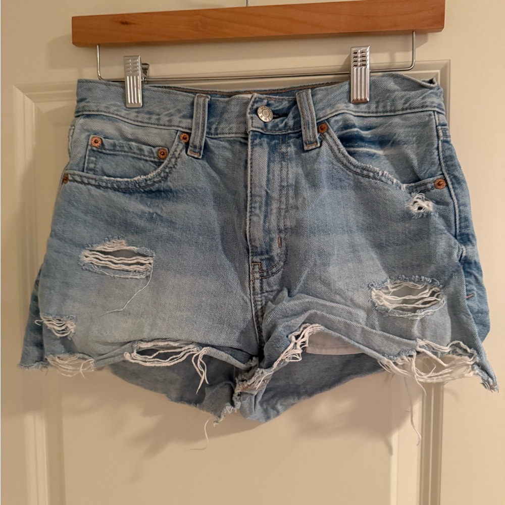 Casual Light Blue Distressed Denim Shorts